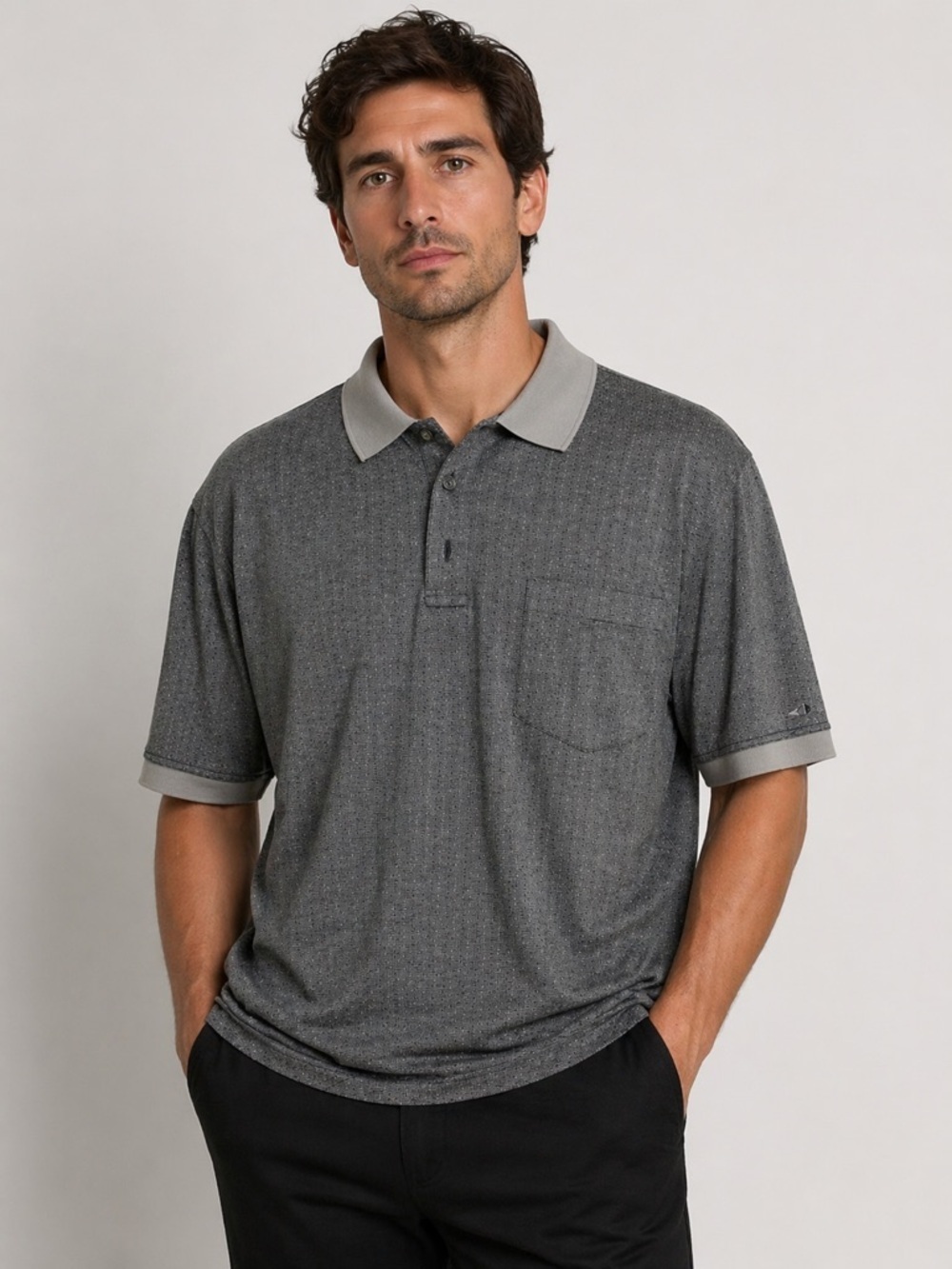 Grand Slam Polo Shirt Men’s Large Gray Pattern Short Sleeve Casual Golf Classic